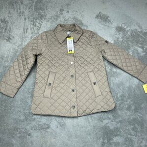 Anne Klein Womens Quilted Lightweight Jacket Beige Button-Up Small Size NWT 6639